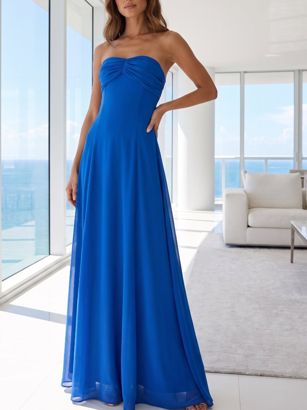 NWT LULUS Kamalia royal blue chiffon maxi dress M